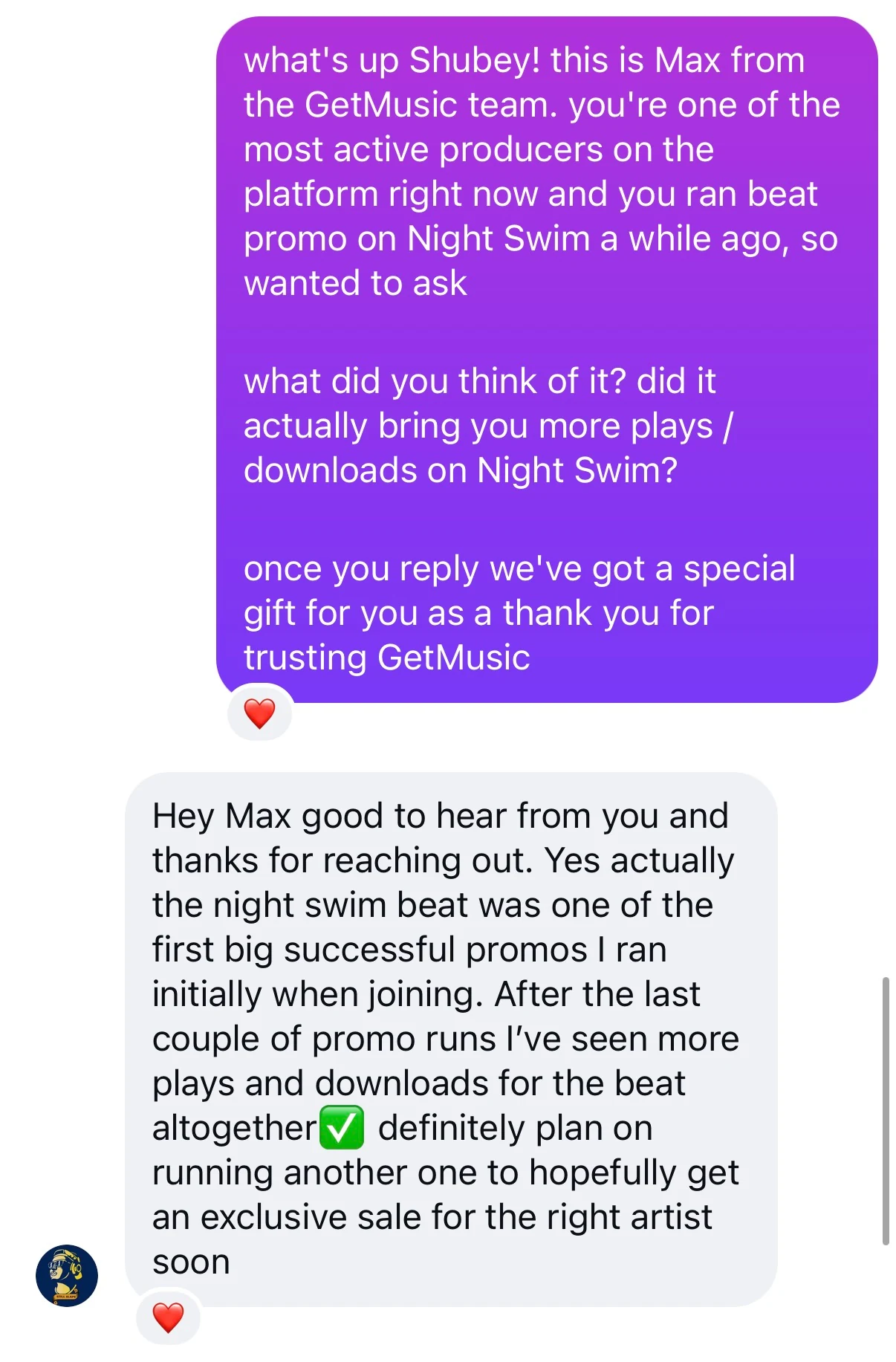 Instagram DM: Shubey on the Night Swim promo